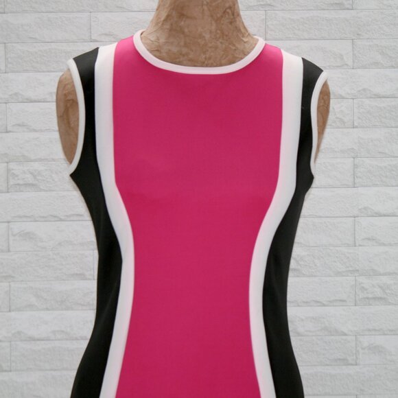 VIVIAN SHYU Dress Colorblock Sheath Stripe Pink Black White Casual Summer Medium - Picture 2 of 11
